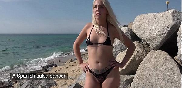  Public Agent Blonde Liz Rainbow fucked on the beach in a bikini